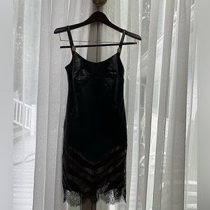 Cavalli leather dress with lace trim, very sexy, comfortable inner lining, NWT